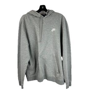 Nike Sportswear Hoodie Men L Gray Club Fleece Pullover Swoosh Boxy Fit